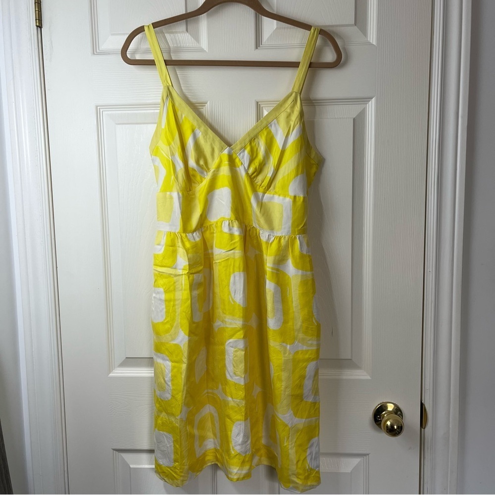 BANANA REPUBLIC Yellow and White Geometric Silk Sundress Size 10